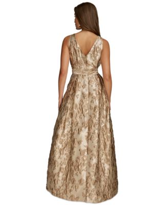 Petite Sleeveless Metallic Brocade V-Neck Ball Gown