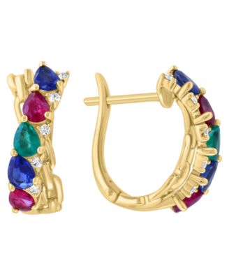 Multi-Gemstone (1-5/6 ct. t.w.) & Diamond (1/10 ct. t.w.) Earrings in 14k Yellow Gold