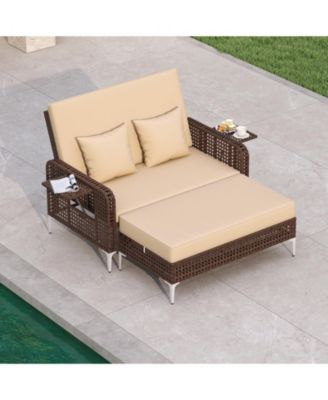 2-Piece Patio Rattan Daybed Set with Loveseat and Ottoman