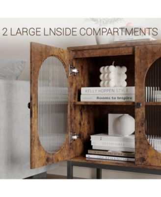 Rattan Buffet Storage Cabinet with Adjustable Shelves Wooden Sideboard Cabinet with 2-Tier Storage