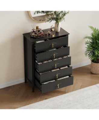 Fluted Dresser for Bedroom 42.9" Tall, 5-Drawer Wood Dresser for Bedroom, Modern Chest of Drawers, Storage Organizer Cabinet