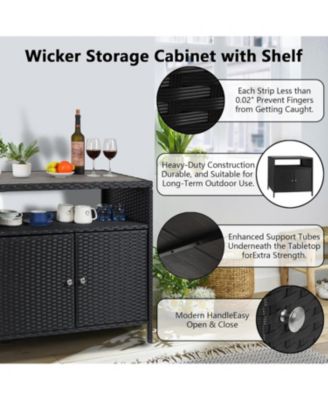 Versatile Outdoor Wicker Storage Cabinet with Shelf & Weather-Resistant Patio Bar Table – Convenient Access for Patio, Pool, Garden