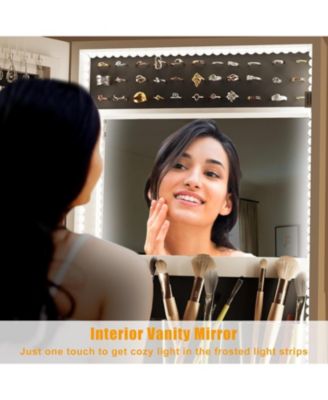 360&deg; Swivel Jewelry Cabinet with LED Lights,Inside Makeup Mirror,Rotatable Full Length Mirror with Jewelry Storage