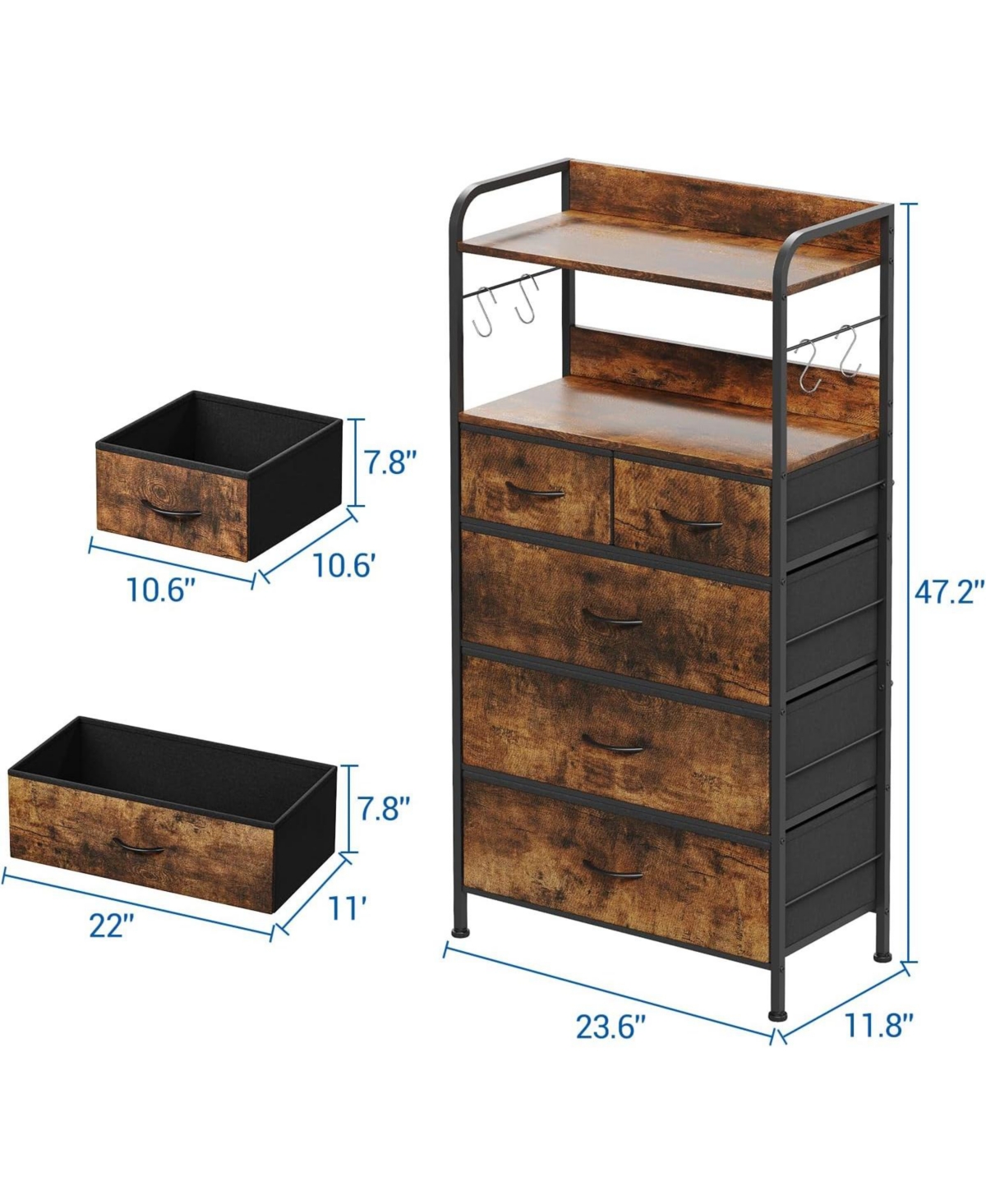 gaomon 5 Drawer Dresser, Tall Dresser for Bedroom, Storage Organizer with Fabric Bins, Wood Top, Sturdy Steel Frame, Easy Pull Handle, Hallway