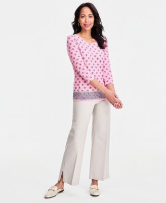 Women's Printed 3/4 Sleeve Scoop-Neck Jacquard Top