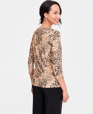 Women's Printed 3/4 Sleeve Scoop-Neck Jacquard Top
