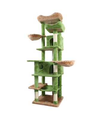 68in Green Multi Level Cat Tree Hammocks Hanging Basket Cat Cave Removable Cushion Scratching Posts