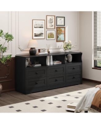 6 Drawer Dresser for Bedroom with Power Outlets & LED Light
