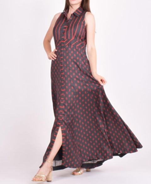 Женское платье RAAS Meher Slit Button Up Maxi, цвет: Серый