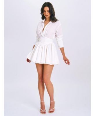 Women's Jamila White Shirt Mini Dress with Embroidered Waist Detail