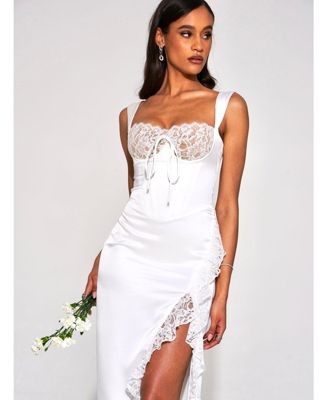 Women's Freddie White Lace Satin Maxi Corset Dress