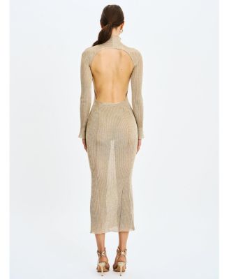 Women's Shay Gold Stretch Knit Backless Long Sleeve Dress