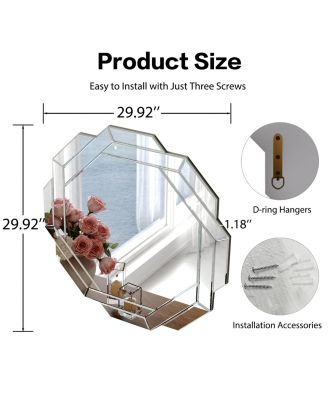 29.92 Inch Octagonal Living Room Mirror, Beveled Edge Frameless Wall Mirror for Wall Decor, Bathroom, Dining Room and Hallway