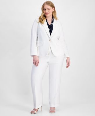 Plus Size Stretch Boucle One-Button Blazer 