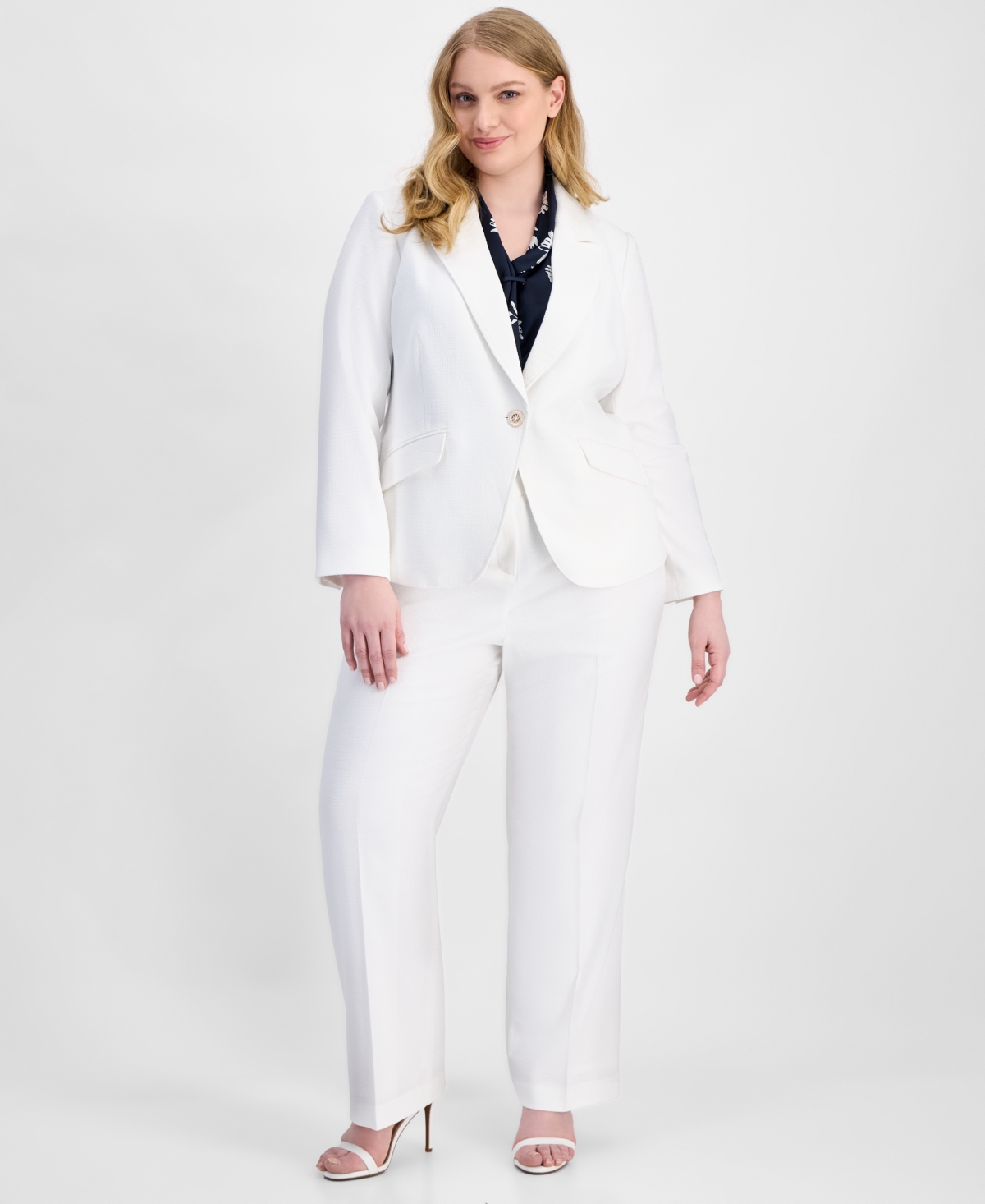 Tahari Asl Plus Stretch Boucle One-Button Blazer
