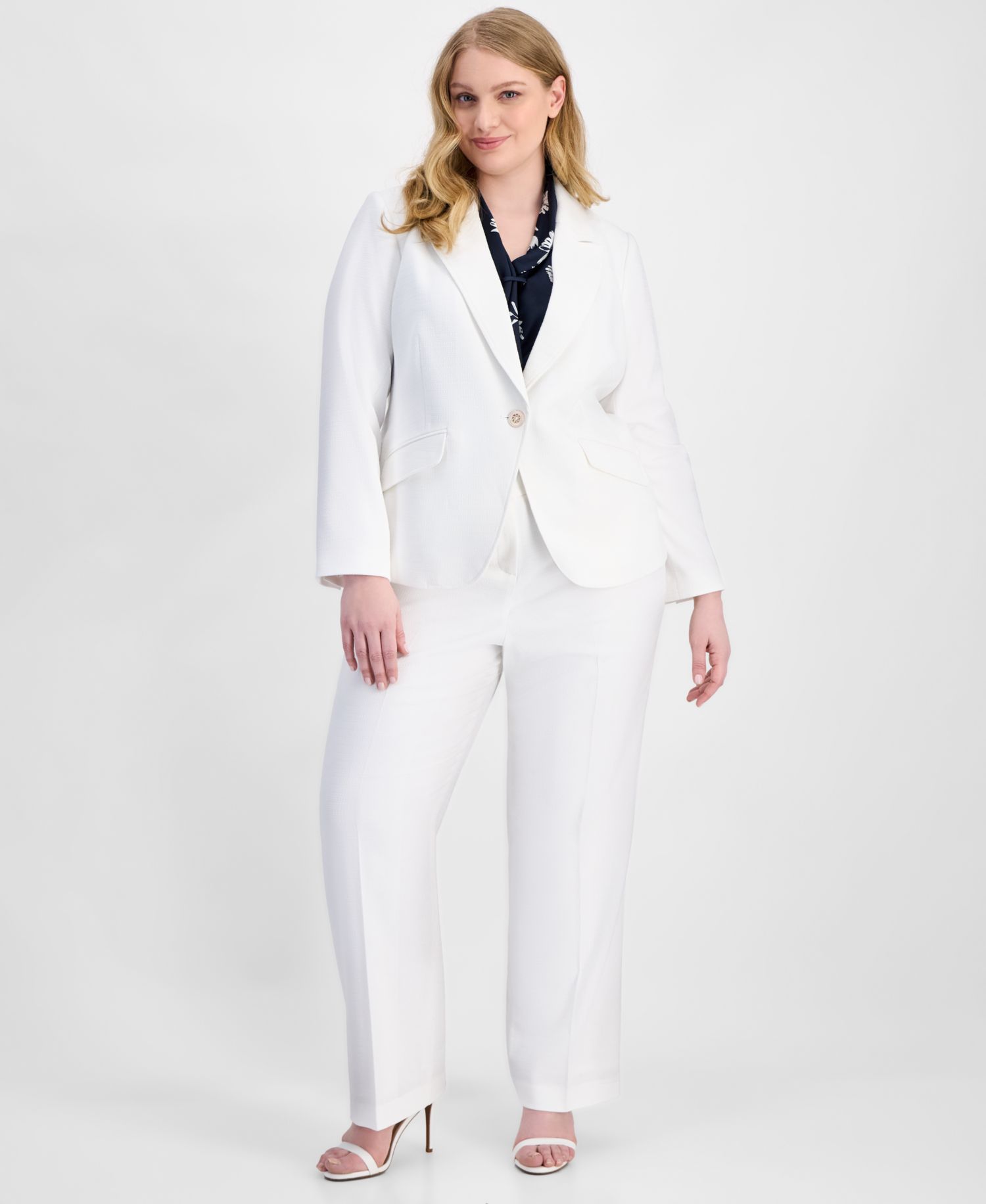 ASL Plus Size Stretch Boucle One-Button Blazer