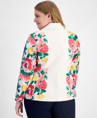 Plus Size Printed Faux Double-Breasted Blazer 