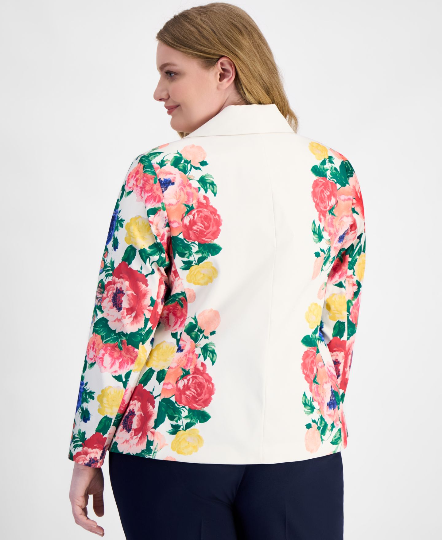 Женский пиджак Tahari ASL Plus Size Printed Faux Double-Breasted Blazer, цвет: Слоновая кость разноцветный — фото 4
