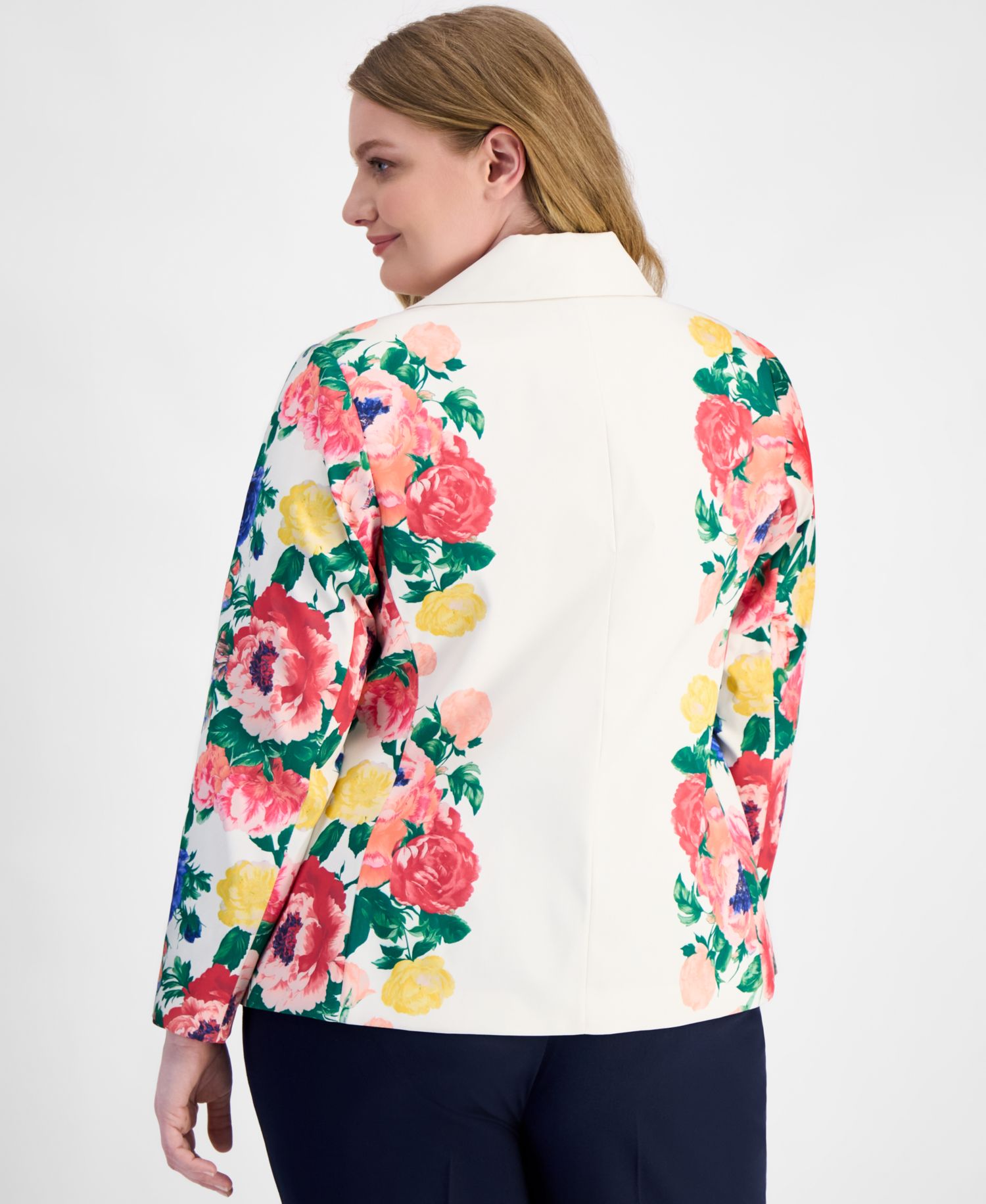 ASL Plus Size Printed Faux Double-Breasted Blazer