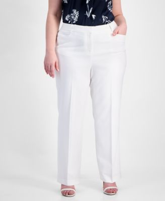 Plus Size Press-Pleat Straight-Leg Pants 