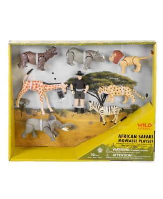 Movable Action Playset Safari, Eight Species of African Animals and a Safari Guide, Gift for Kids, Great for Interactive Play