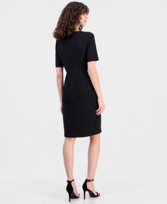 Women's Asymmetric-Neck Elbow-Sleeve Midi Dress