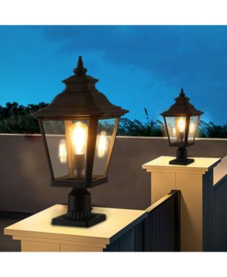 21"(H) 2-Pack Outdoor Post Lantern Light – Vintage Black Metal & Clear Glass Pillar Lamp for Garden, Gate, Driveway, and Pathway Lighting