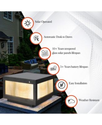 12" Black Solar Powered LED Post Cap Light, Modern Outdoor LED Fence Light for Pathways, Decks, and Patios (2-Pack