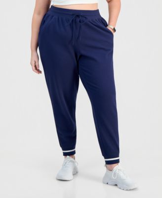 Plus Size Ribbed Fleece Ankle Jogger Pants