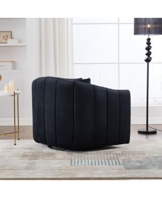  Upholstered 360° Swivel Accent Barrel Chair and Half Cozy Sofa with 3 Pillows, Black