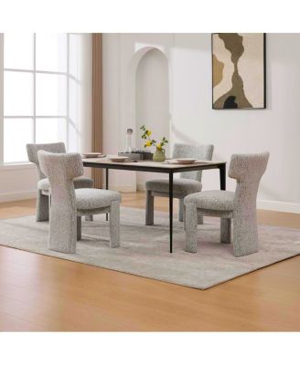  Modern Chenille Dining Chairs Set of 4, Armless Curved Back Accent Chairs, White/Black