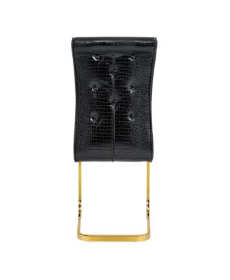 Streamdale Set of 2 Retro Alligator Upholstered Dining Chairs with Crystal Buckle & Gilded Legs