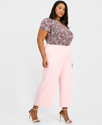 Plus Size Wide-Leg Cropped Pull-On Pants