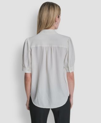 Women's Bell-sleeve Mandarin Collar Textured Blouse