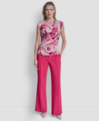 Women's Asymmetric Neck Cap-Sleeve Top