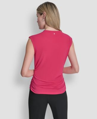 Women's Asymmetric Neck Cap-Sleeve Knit Top