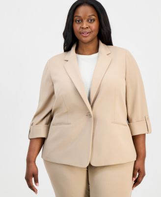Plus Size 3/4-Sleeve One-Button Jacket