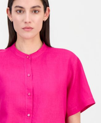 Women's Linen Mandarin-Collar Shirt