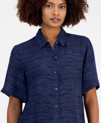 Women's Short-Sleeve Gauzy Jacquard Shirt, Regular & Petite