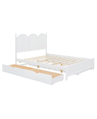Queen Size Platform Bed With with 2 Big Drawers, Twin XL Size Trundle, White