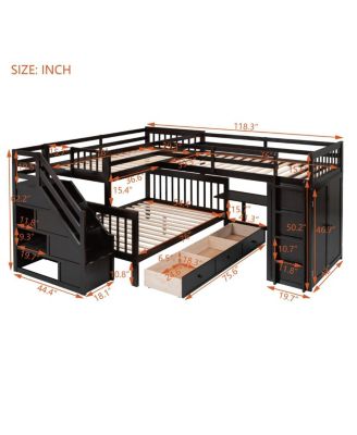 Twin L-Shaped Bunk Bed w/ Drawers, Desk & Wardrobe