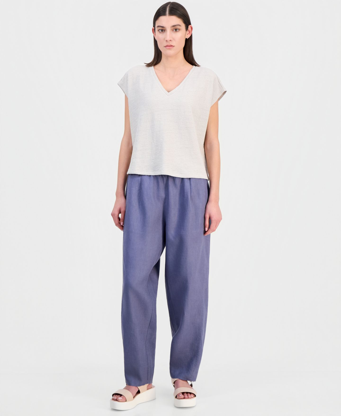 Женский топ Eileen Fisher Cotton Jacquard V-Neck, цвет: Меловой — фото 3