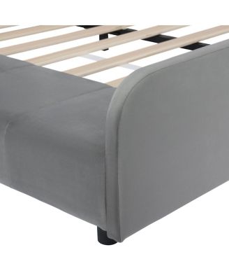 Streamdale Full Size Upholstered Grounded Bed with Bedside Desk & Stool, Gray