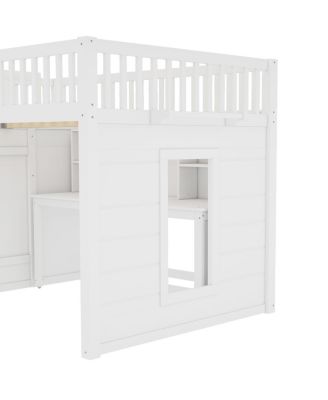 Full Size Loft Bed with Desk and Storage Stairs