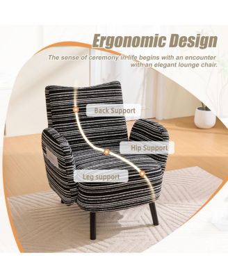  Modern armchair with sanded fabric, side pocket, solid wood legs