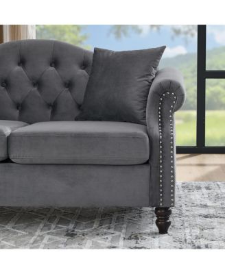 Chesterfield 2-Seater Sofa with Rolled Arms and Nailhead Trim