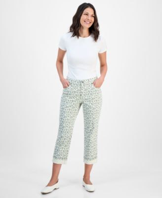 Women's Printed Mid-Rise Curvy Capri Jeans