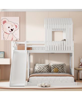 Streamdale Wooden Twin Over Full Bunk Bed with Playhouse, White