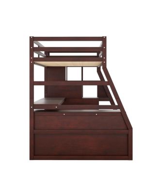  Twin Size Loft Bed with 7 Drawers 2 Shelves and Desk - Espresso