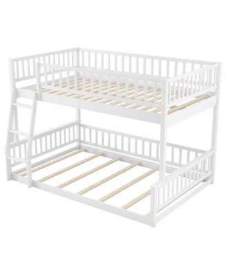 Full XL over Queen Bunk Bed with Ladder and Guardrails, White